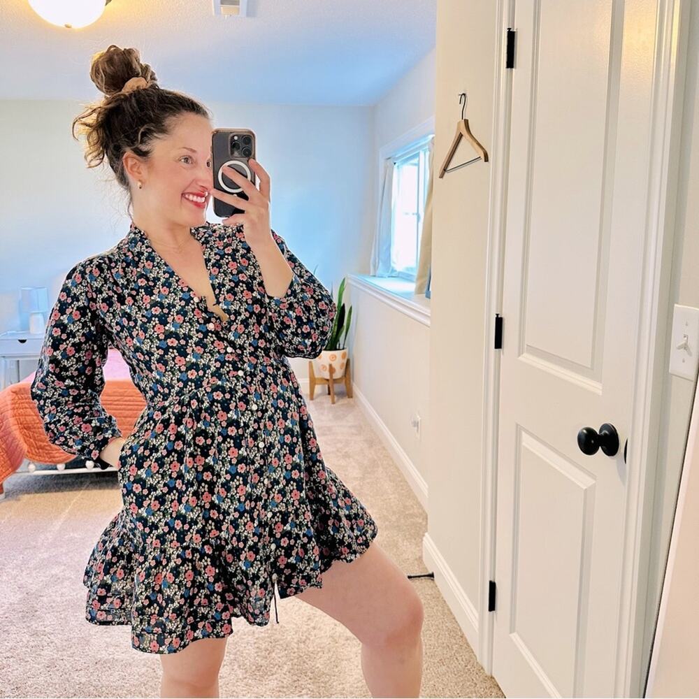 Tuckernuck Trovata Birds of Paradis Blue Pink Cotton Silk Floral Mini Dress XS